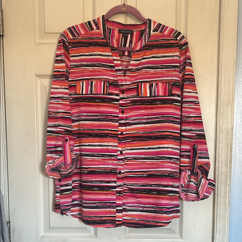 NWT Notations peach yardland stripes button down blouse size large